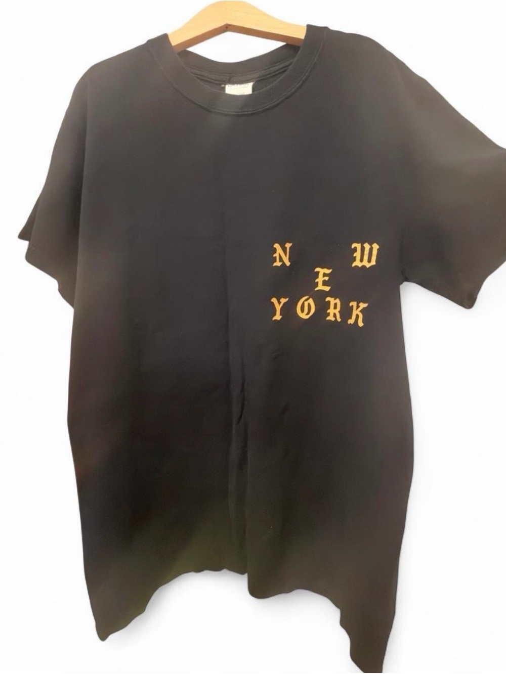 Black Short-Sleeve Tee with Gold "New York" Chest Graphic